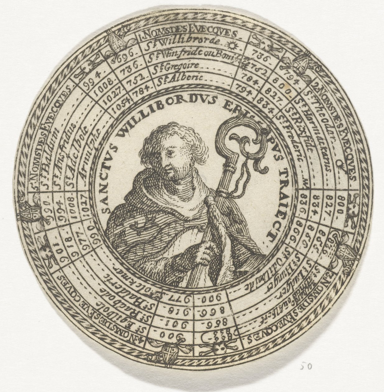 Medal z portretem św. Willibrorda i imionami biskupów Utrechtu autorstwa Anonymous