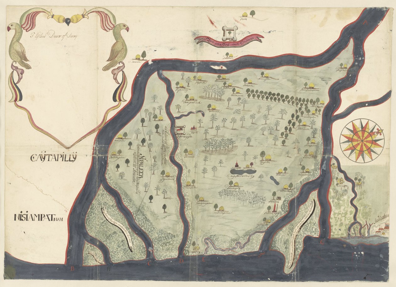 Mapa wyspy Die lub Die Wij na wybrzeżu Coromandel, Indie autorstwa Anonymous