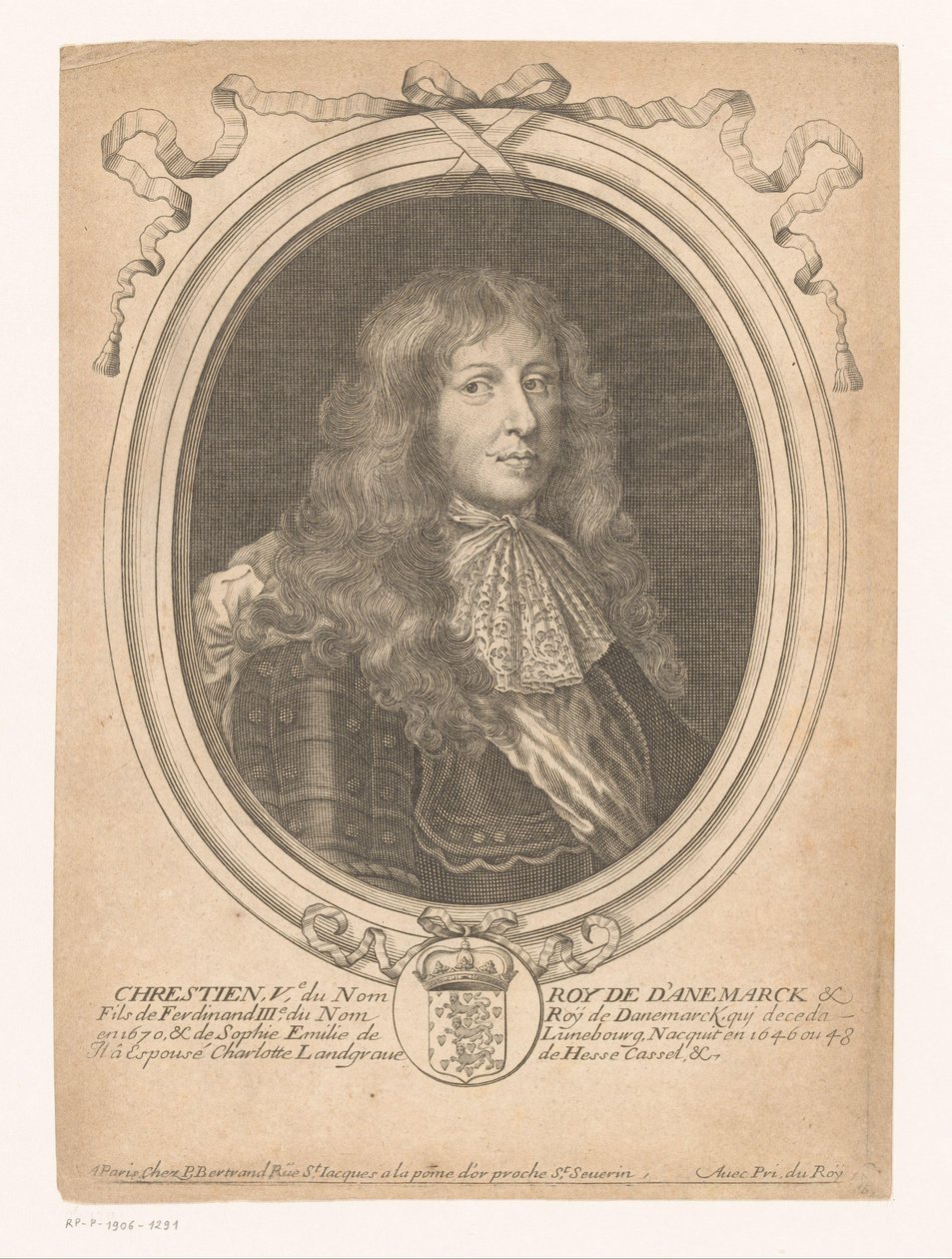 Portret króla Danii Christiana V Chrestien, Ve, du Nom Roy de D