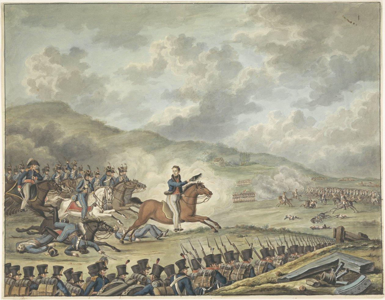 Prince of Orange prowadzący wojska holenderskie w Quatre-Bras, 1815 autorstwa Anonymous