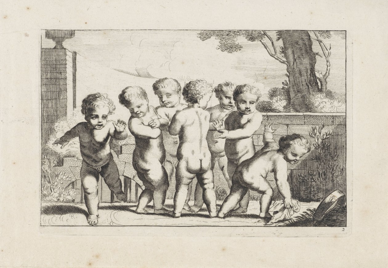 Granie w tkankę do układania putti Grające putti (tytuł serii) autorstwa Anonymous