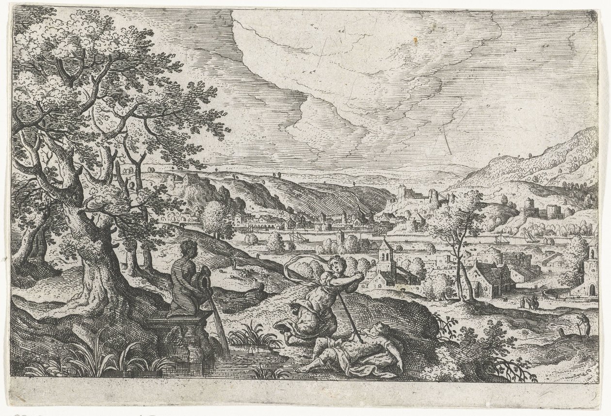 Pyramus i Thisbea Pejzaże ze scenami mitologicznymi i biblijnymi (tytuł serii) autorstwa Anonymous