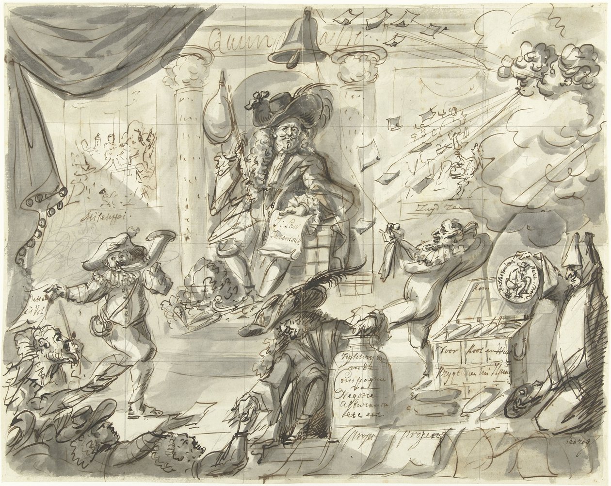 Quincampoix lub wielki sprzedawca wiatru i kapusty, 1720 Wielka scena szaleństwa (elementy dodatkowe) (tytuł serii) autorstwa Anonymous