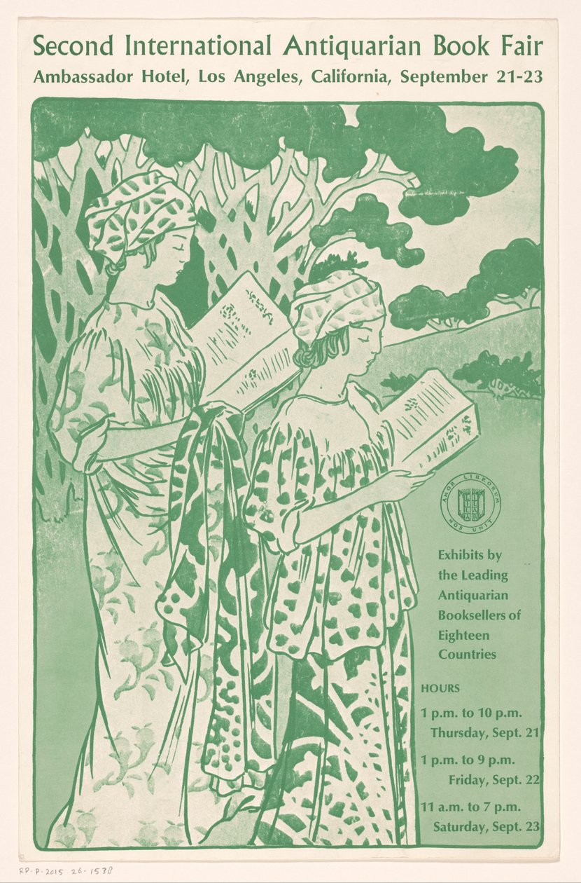 Reclamebiljet voor de Second International Antiquarian Book Fair w Los Angeles II Międzynarodowe Targi Książki Antykwarycznej (tytuł na obiekcie) autorstwa Anonymous