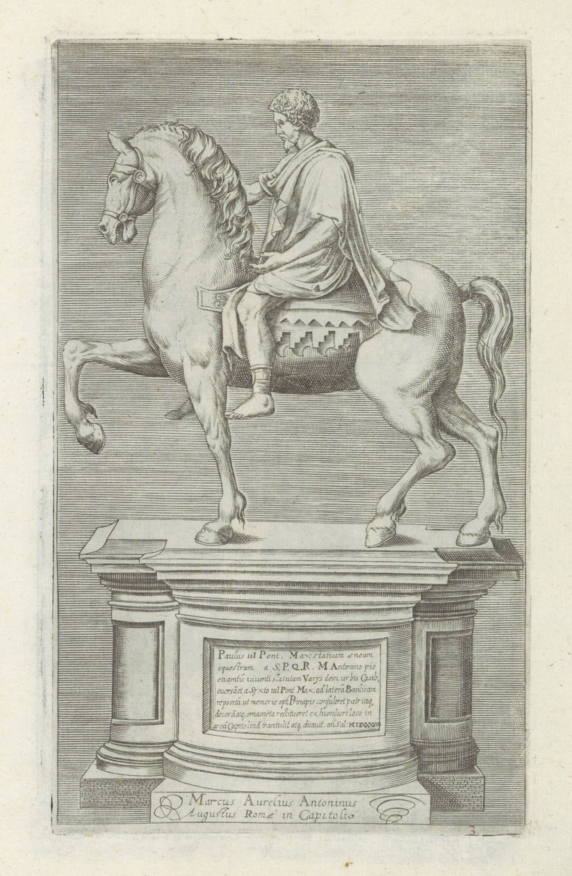 Ruiterstandbeeld van Marcus Aurelius Rzeźby antyczne w Rzymie (tytuł serii) Ikony starożytnych posągów miasta Rzymu, które można zobaczyć w miejscach publicznych (tytuł serii) autorstwa Anonymous