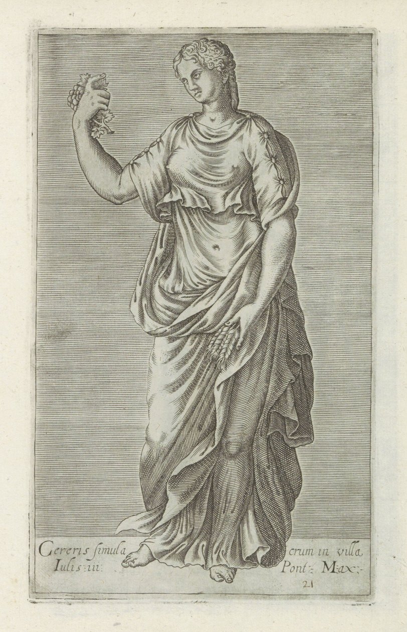 Rzeźba van Ceres Posąg Ceres w mieście Juliusza III Pontu. Maks. (tytuł na obiekcie) Rzeźby antyczne w Rzymie (tytuł serii) Ikony starożytnych posągów miasta Rzymu, które można zobaczyć w miejscach publicznych (tytuł serii) autorstwa Anonymous