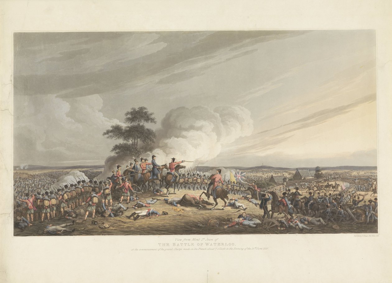 Żużel pod Waterloo, 1815 Widok z Mont St. Jean na bitwę pod Waterloo, w momencie rozpoczęcia wielkiej szarży dokonanej na Francuzów około godziny 7 wieczorem 18 czerwca 1815 r. (tytuł na obiekcie) autorstwa Anonymous