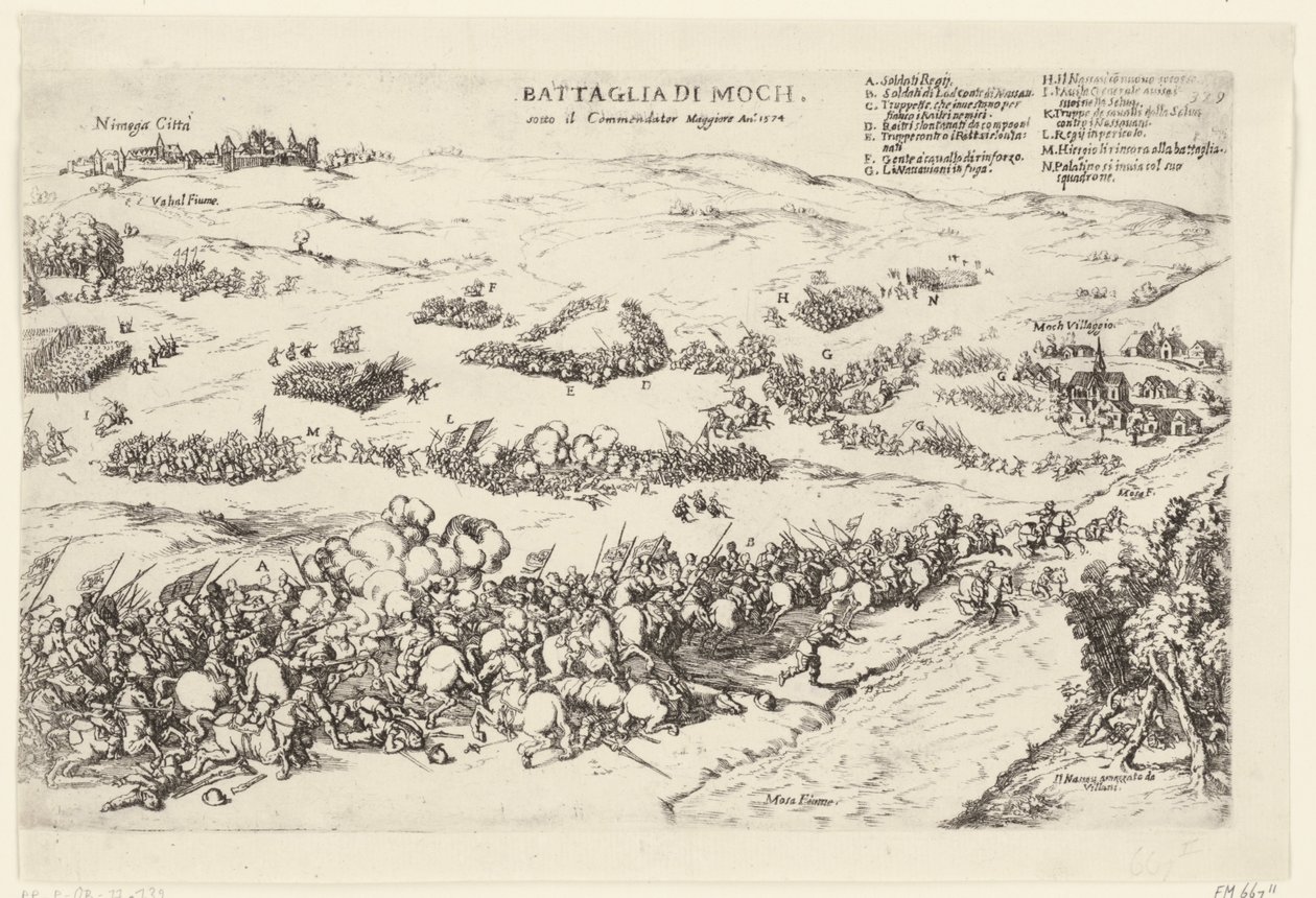 Żużel op de Mookerheide, 1574 Bitwa pod Moch, pod komandorem Maggiore An.o 1574 (tytuł na obiekcie) autorstwa Anonymous