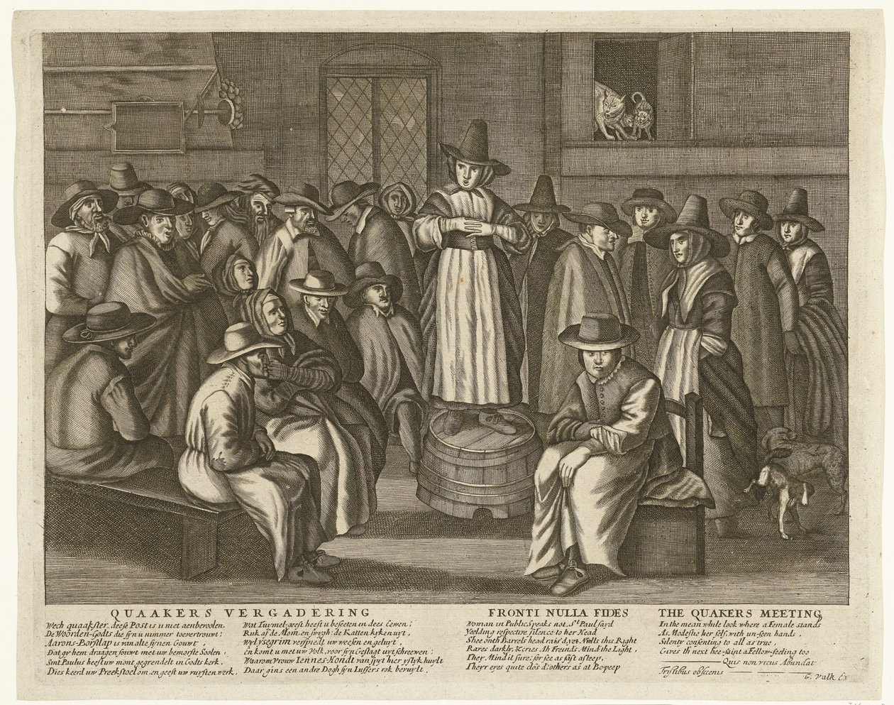 Karykatura angielskich kwakrów, ok. 1656 Spotkanie kwakrów / Fronti Nulla Fides / Spotkanie kwakrów (tytuł na obiekcie) autorstwa Anonymous
