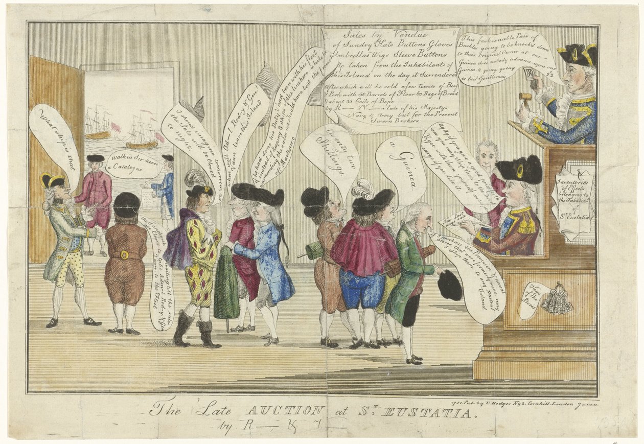 Karykatura Anglików na św. Eustatius, 1781 Późna Aukcja w St. Eustatia (tytuł na obiekcie) autorstwa Anonymous
