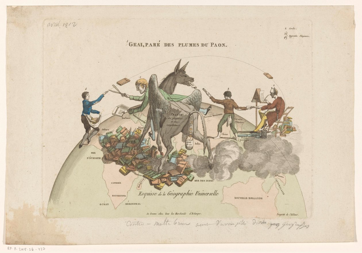 Spotprent op de Geographies Universelle van Conrad Malthe-Brun Szkic geografii uniwersalnej (tytuł na obiekcie) autorstwa Anonymous