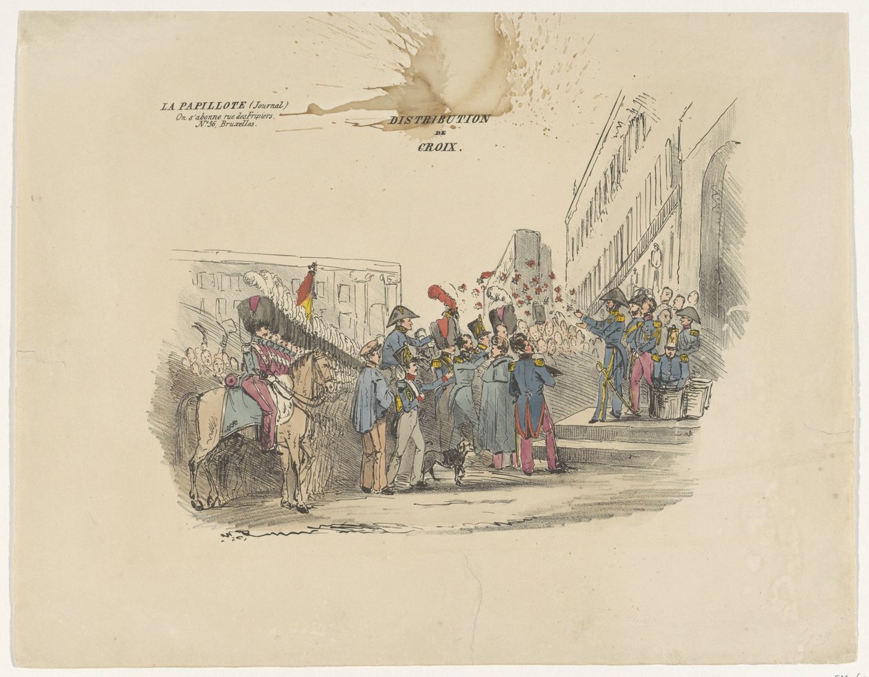 Karykatura przedstawiająca rozdanie belgijskich krzyży honorowych, 1834 Distribution de Croix (tytuł na obiekcie) autorstwa Anonymous