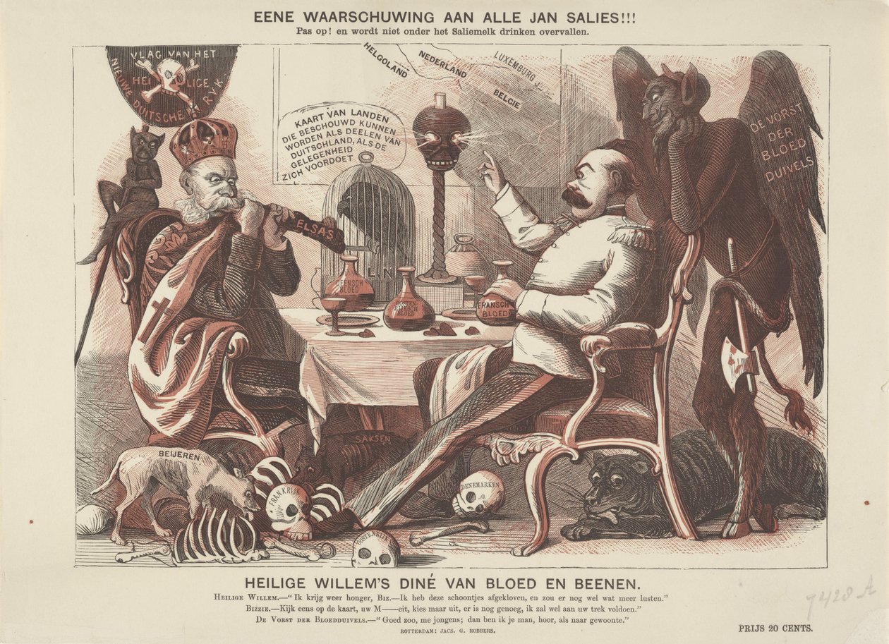 Karykatura cesarza Wilhelma I i Bismarcka, 1870 Obiad z krwi i kości św. Wilhelma (tytuł na obiekcie) autorstwa Anonymous