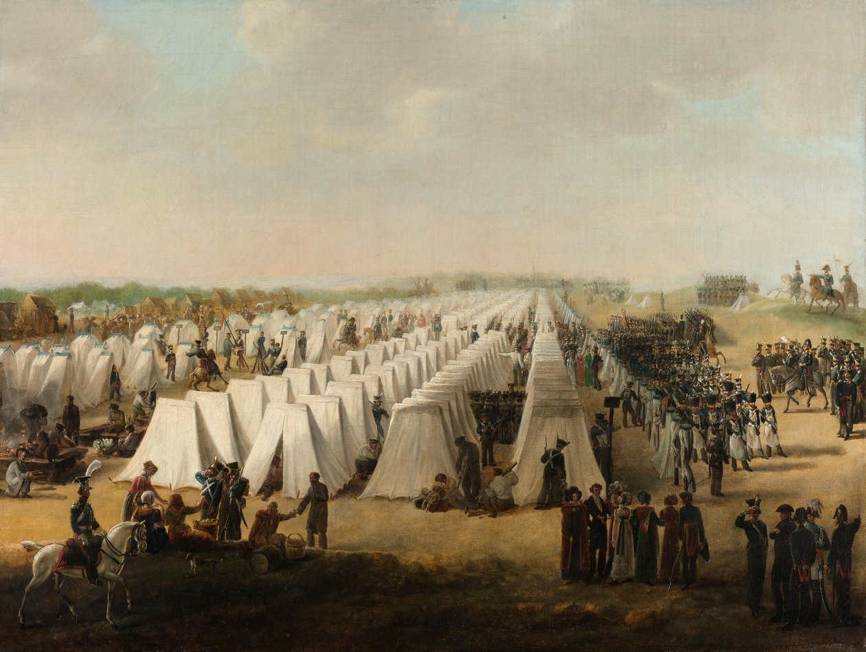 Obóz wojskowy w Rijen Obóz wojskowy w Rijen, w roku 1831 lub później autorstwa Anonymous