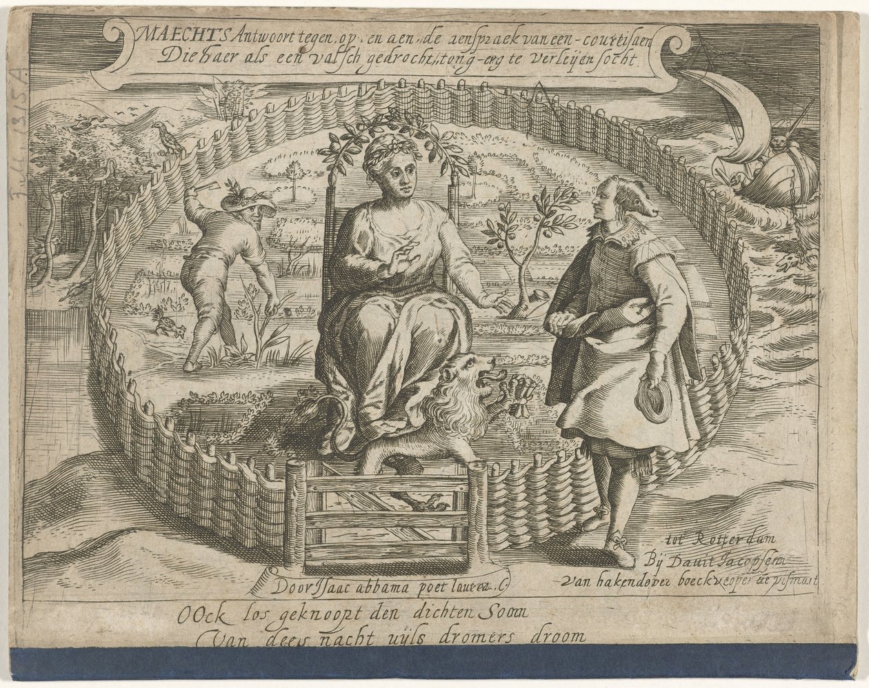 Strona tytułowa broszury: Maechts odpowiada przeciwko przemówieniu kurtyzany, on i aen / Die haer als een false monstrosity, language-erg to leijen socht, 1617 autorstwa Anonymous