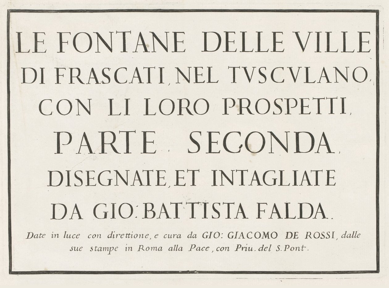 Wydruk tytułu z tytułem w ramce Fontane delle ville di Frascati (tytuł serii) Fontanny Frascati (tytuł serii) autorstwa Anonymous