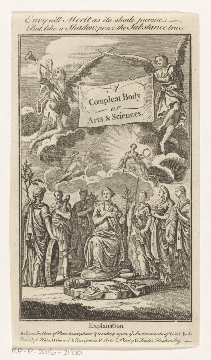 Triomf van Vrede Kompletny Body of Arts & Sciences (tytuł na obiekcie) Titelpagina voor: S.n., The Universal Magazin of Knowledge and Pleasure Vol III, 1748 autorstwa Anonymous