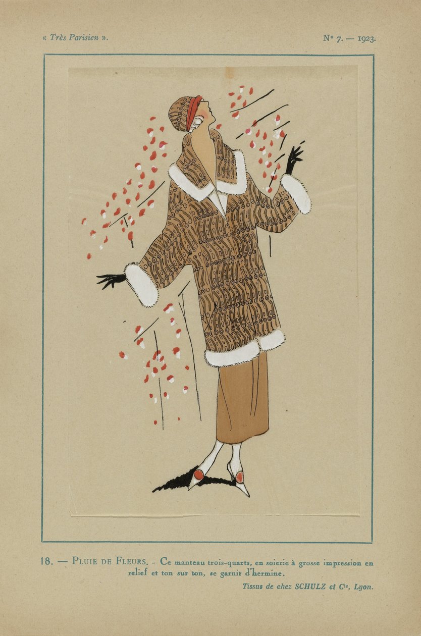 Bardzo paryski, 1923, nr 7: 18.- DESZCZ KWIATÓW. / Ten płaszcz w trzech/ćwiartkach... autorstwa Anonymous