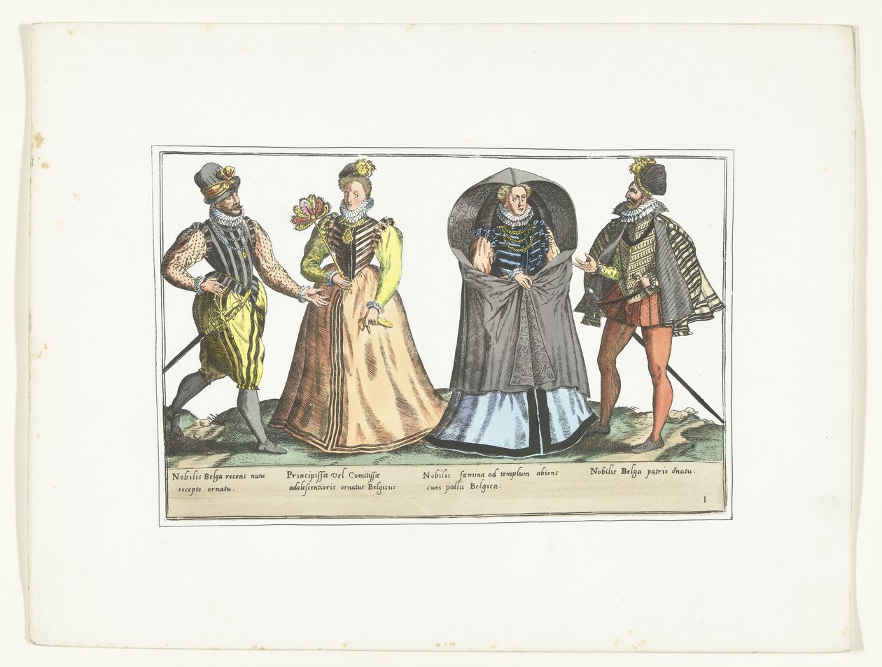 Dwóch mężczyzn i dwie kobiety ubranych zgodnie z modą niderlandzką, ok. 1580 Kostiumy cywilne des Pays-Bas (tytuł na przedmiocie) autorstwa Anonymous