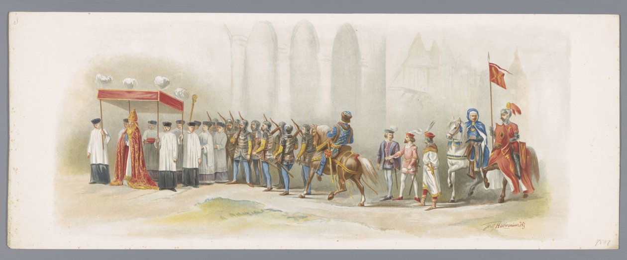 Maskarada w Utrechcie z 1876 r. (trzecia płyta) XLVIII. Lustrum liceum w Utrechcie. Wejście księcia Karola Śmiałego w Zutfen, IV Augustus MCCCCLXXIII. Kostiumowa procesja Heeren Studenten, która odbyła się w Utrechcie 27 czerwca 1876 r. (tytuł serii autorstwa Anonymous