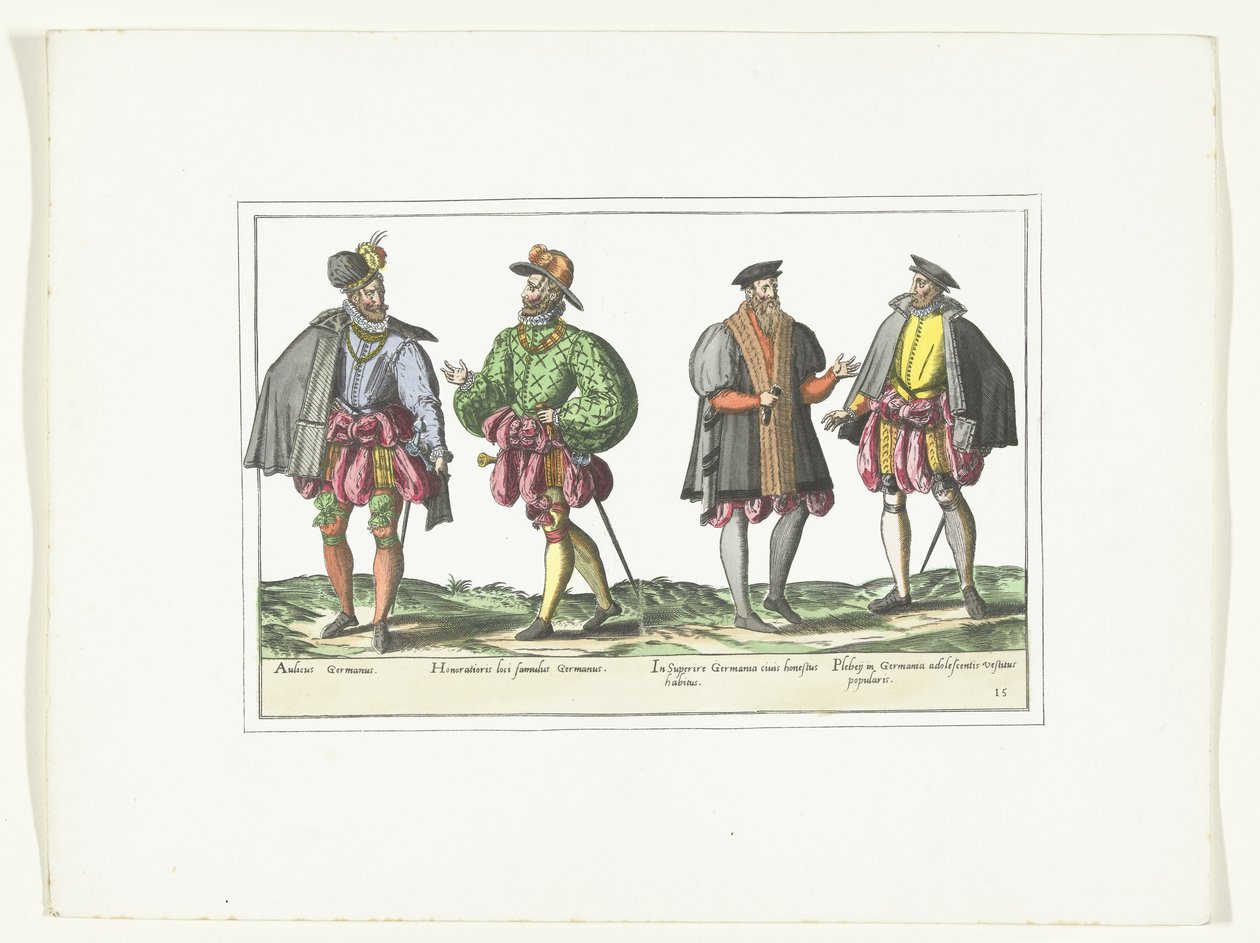 Czterech mężczyzn ubranych w niemiecką modę, ok. 1580 Kostiumy Allemands (tytuł na obiekcie) autorstwa Anonymous