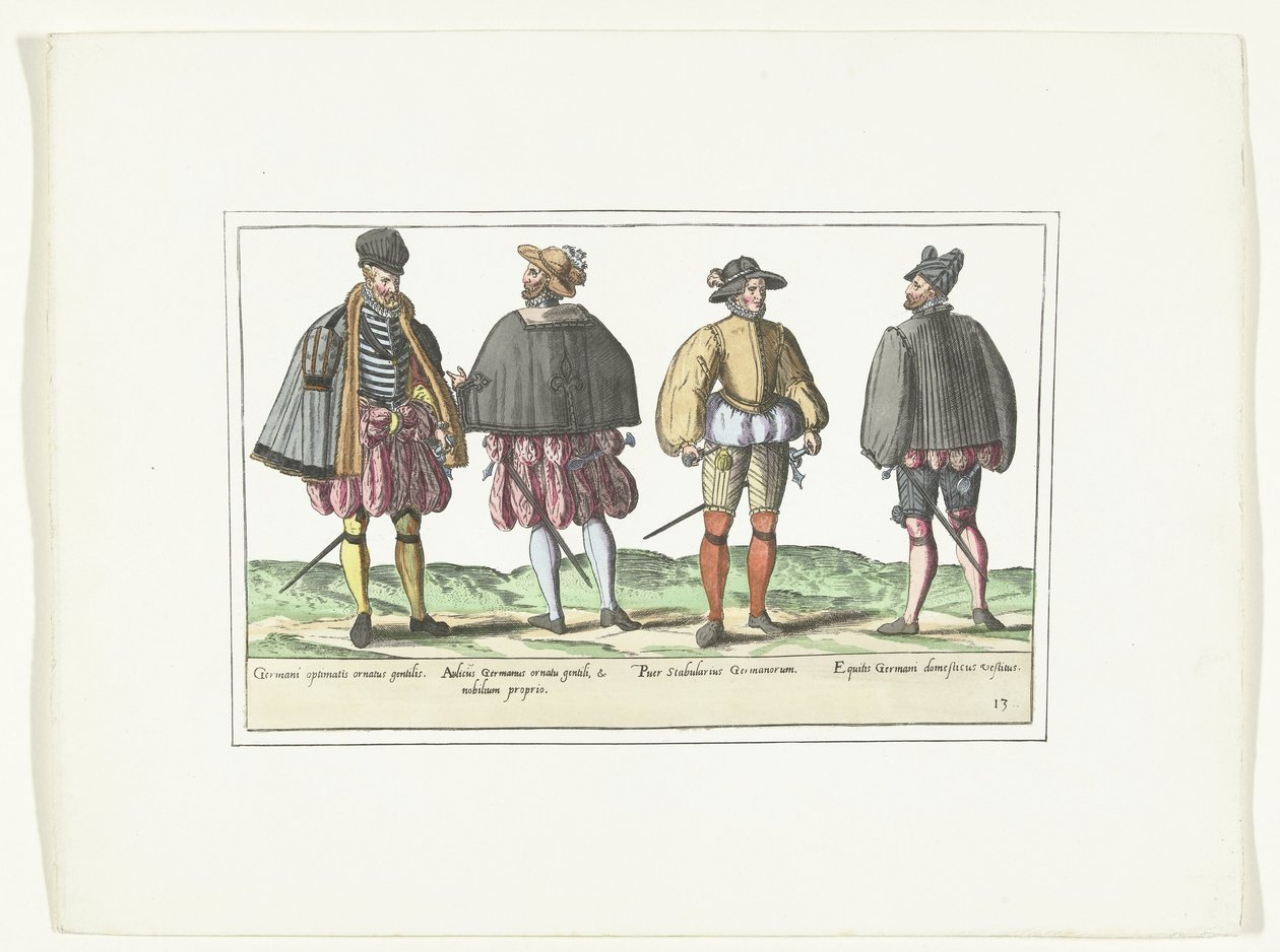 Czterech mężczyzn ubranych w niemiecką modę, ok. 1580 Kostiumy Allemands (tytuł na obiekcie) autorstwa Anonymous