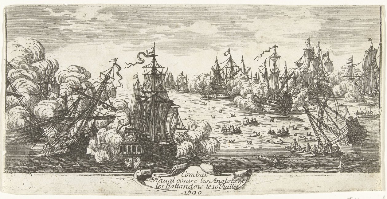 Zeeslag bij Beachy Head, 1690 Walka morska z Anglikami i Holendrami 10 lipca 1690 r. (tytuł na obiekcie) autorstwa Anonymous