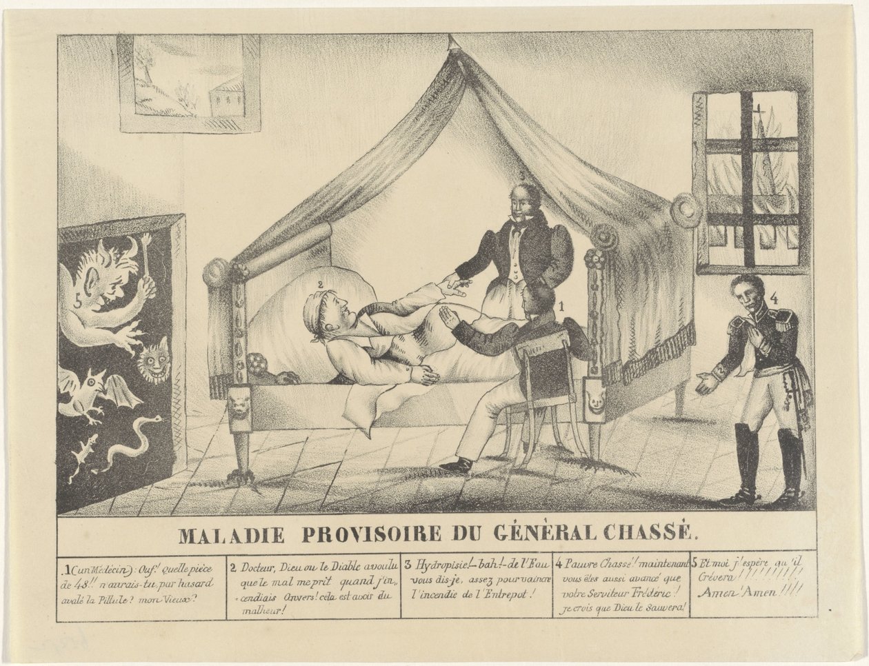 Ziekbed van generaal Chassé, 1830 Tymczasowa choroba generała Chassé (tytuł na przedmiocie) autorstwa Anonymous