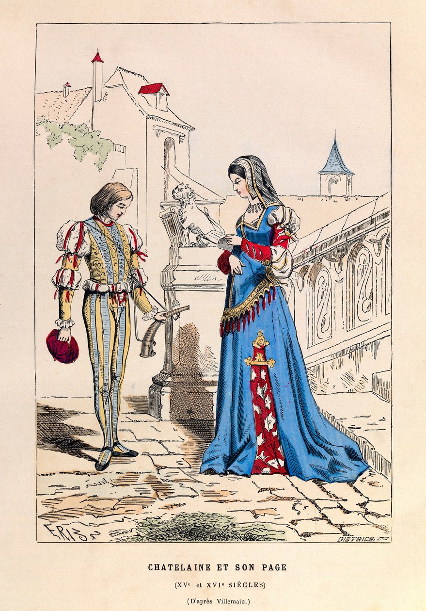 A chatelaine et son page au XV wiek - Chatelaine i jej strona XV wiek - kolekcja privee autorstwa Anonymous Anonymous