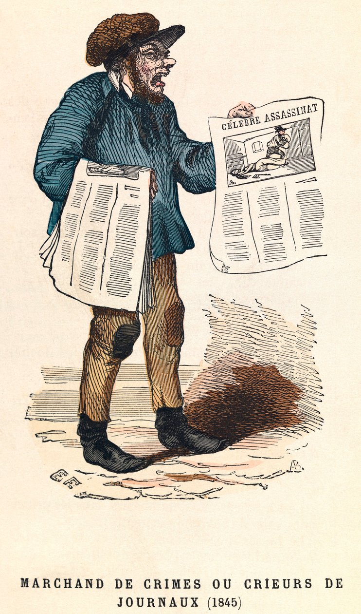 Krupier gazet w 1845 r., rycina, kolekcja prywatna - Sprzedawca gazet w Paryżu autorstwa Anonymous Anonymous