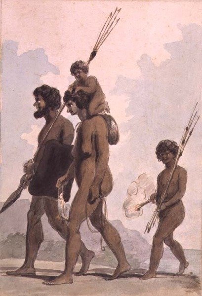 Rodzina z Nowej Południowej Walii, prawdopodobnie autorstwa Philipa Gidleya Kinga (1758-1808), ok. 1788-92 (akwarela) autorstwa Anonymous Anonymous
