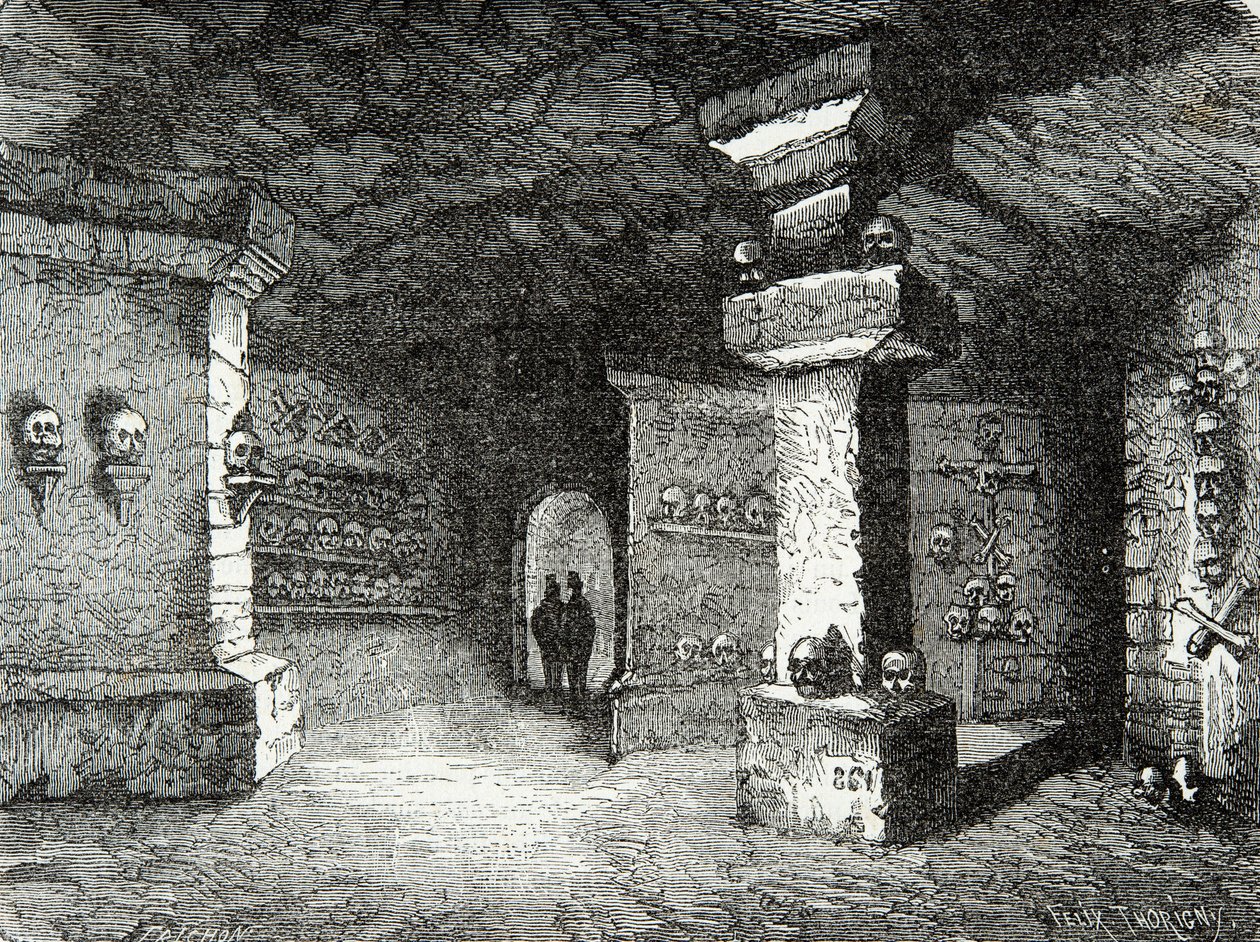 Galeria katakumb w Paryżu w XIX wieku, Rycina, Zbiory prywatne autorstwa Anonymous Anonymous