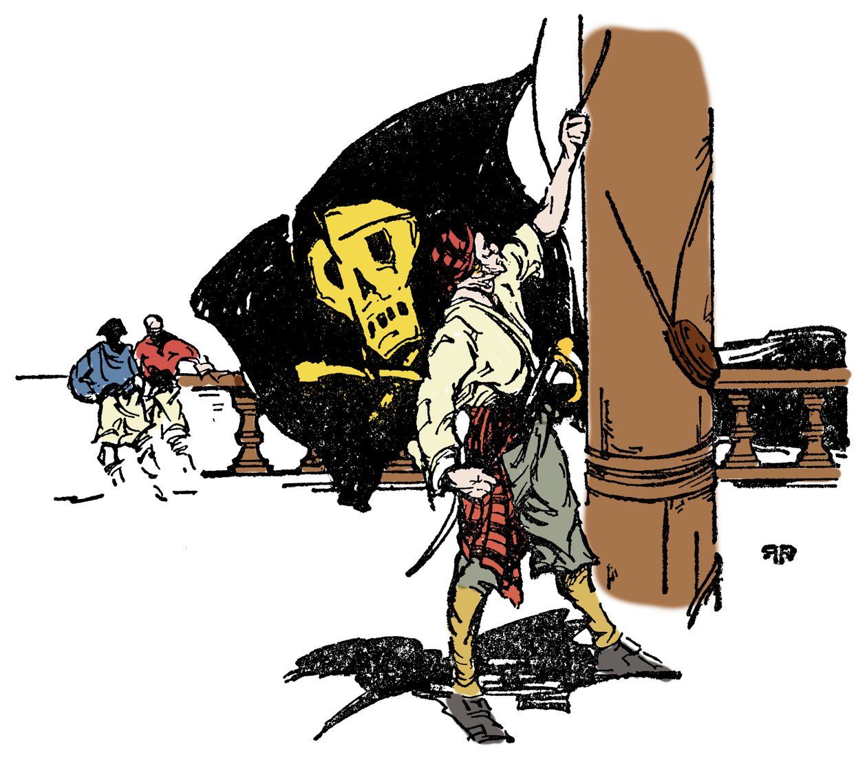 Pirat podnosi na śmierć czarną flagę Ilustracja z „Dni głębokiej wody” Richarda H. Rodgersa 1929 autorstwa Anonymous Anonymous