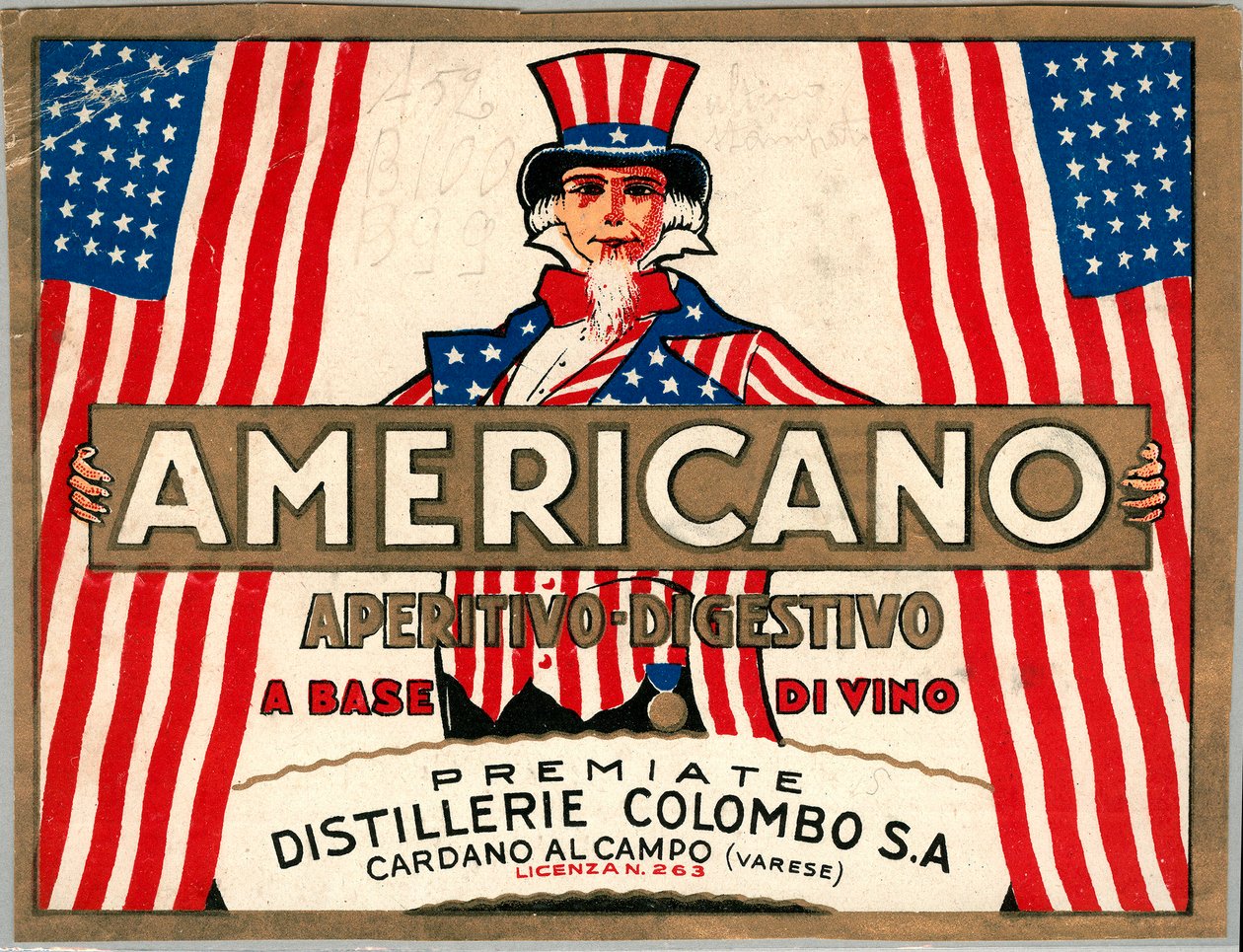 Reklama włoskiego drinka Americano z alegoryczną personifikacją Ameryki Wuj Sam autorstwa Anonymous Anonymous