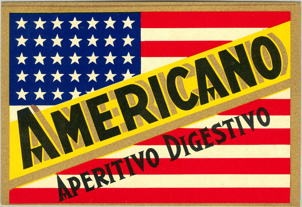 Reklama włoskiego drinka Americano z amerykańską flagą autorstwa Anonymous Anonymous