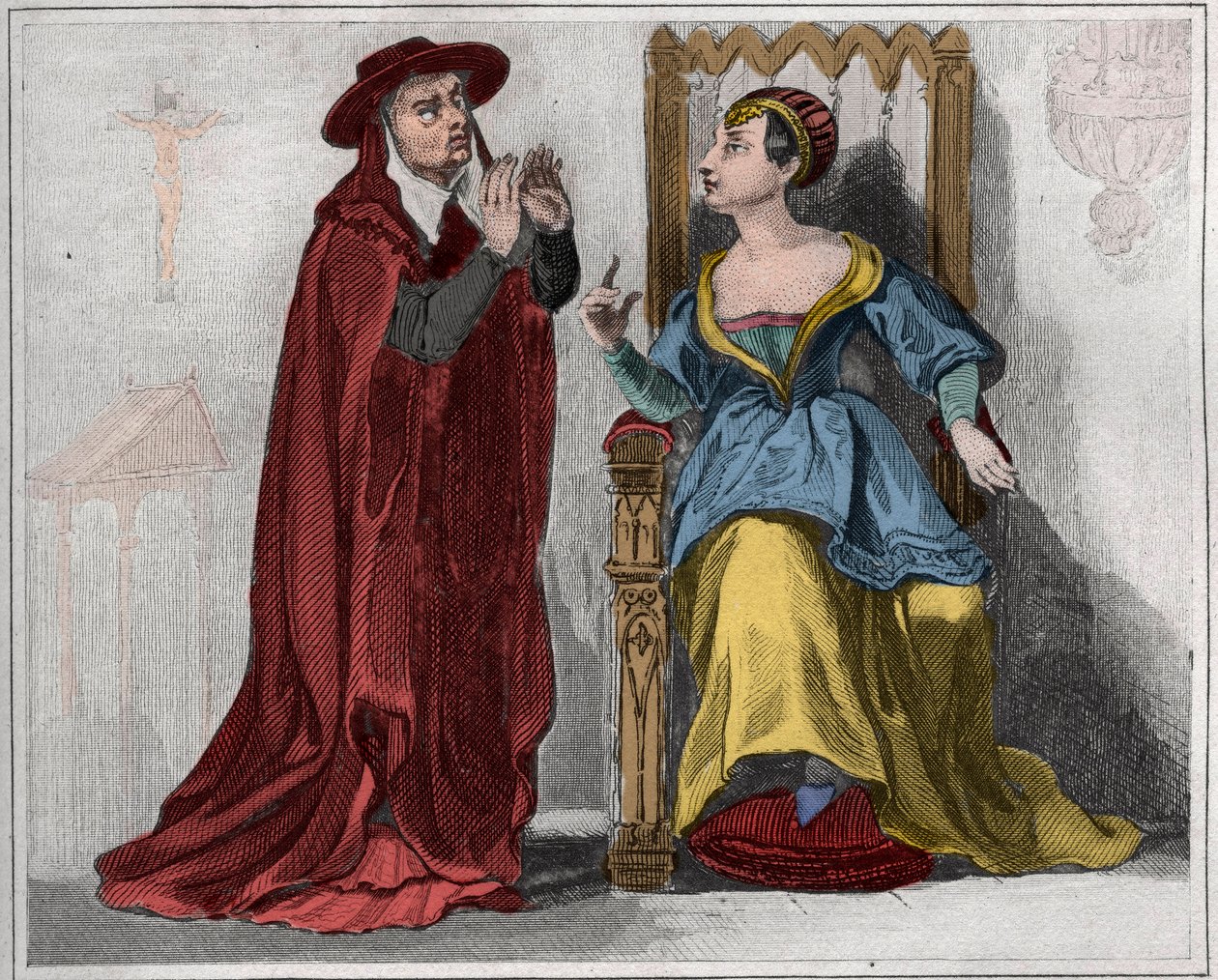 Agnes Sorel (1422-1450) (Pani Beaute sur Marne) (Beaute-sur-Marne) z kardynałem. Grawer z 1859 roku w „Le Monde”. Historia wszystkich narodów od najdawniejszych czasów do współczesności”. przez ME de Lostalot-Bachoue (Lostalot Bachoue). . autorstwa Anonymous Anonymous