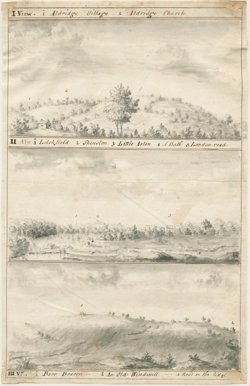 Widok panoramiczny na Aldridge: rysunek w sepii, nd [?XIX wiek] (rysunek) autorstwa Anonymous Anonymous