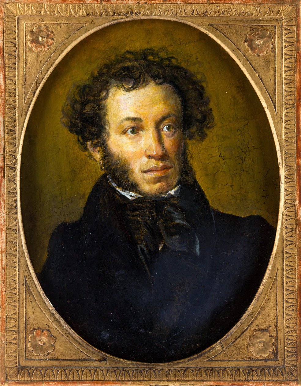 Alexandre Pouchkine - Portret poety Aleksandra Siergiejewicza Puszkina (1799-1837) - Anonimowy. Olej na drewnie, II ćw. XIX w. Wymiar : 40,5x30,5 cm. Prywatna kolekcja autorstwa Anonymous Anonymous