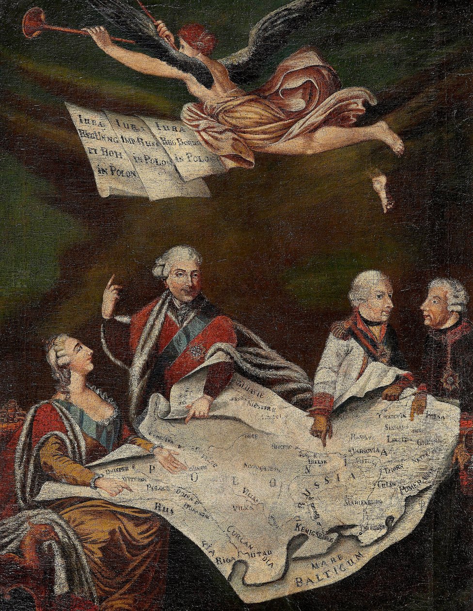 Alegoria rozbioru Polski między Katarzynę II Ruską (1729-1796), Stanisław II August (Stanisław August Poniatowski autorstwa Anonymous Anonymous