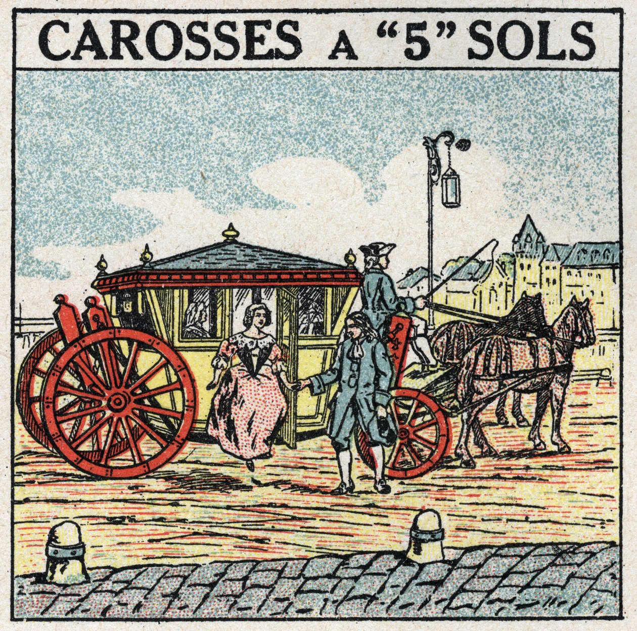 Trakcja zwierzęca: wagon z 5 piętrami, środek transportu zarezerwowany dla burżuazji za Ludwika XIV we Francji. Anonimowa ilustracja z 1925 r. Ze zbiorów prywatnych. autorstwa Anonymous Anonymous