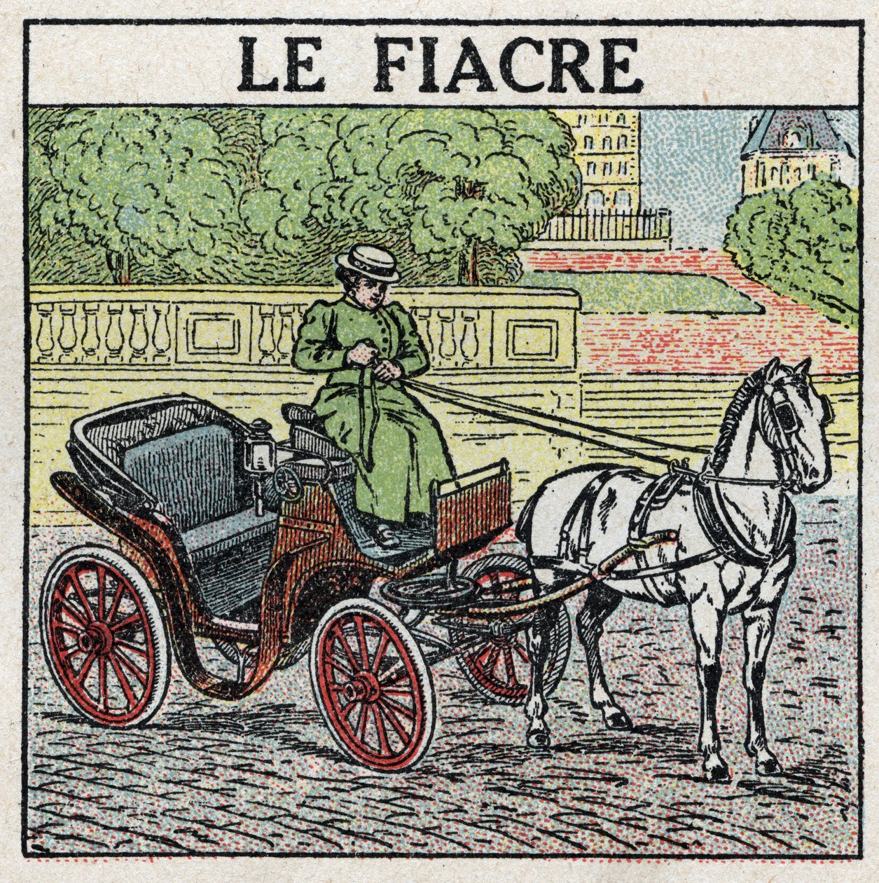 Trakcja zwierząt: fiakra. Anonimowa ilustracja z 1925 r. Ze zbiorów prywatnych. autorstwa Anonymous Anonymous