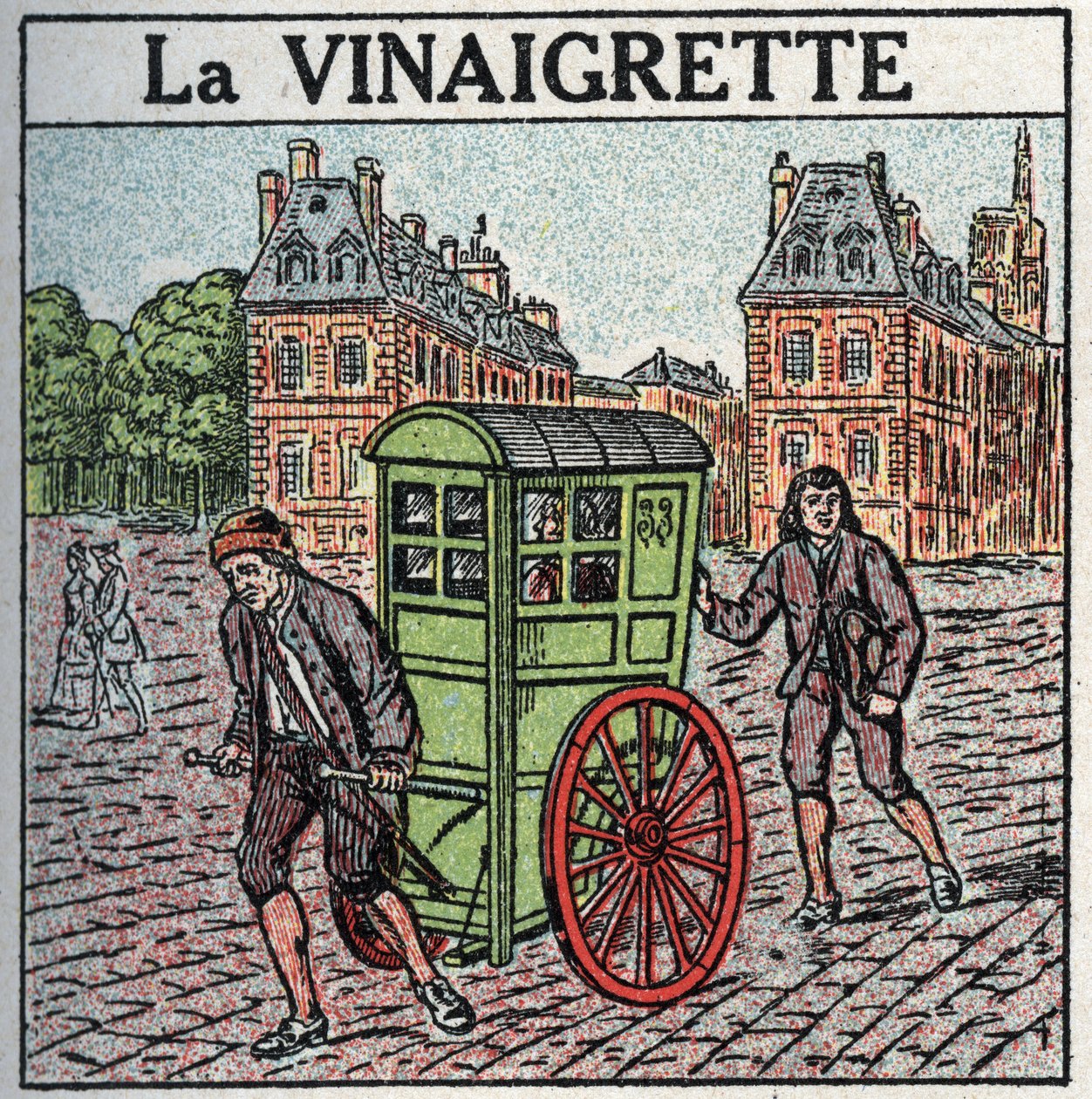 Trakcja zwierząt: wózek inwalidzki lub „ubieranie” w XVII-XVIII wieku. Anonimowa ilustracja z 1925 r. Ze zbiorów prywatnych. autorstwa Anonymous Anonymous