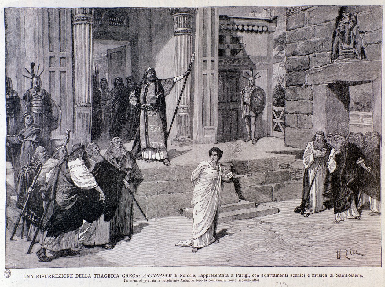 Antygona skazana na śmierć. Scena ze sztuki Antygina z muzyką Camille Saint-Saensa wystawiona w Paryżu autorstwa Anonymous Anonymous