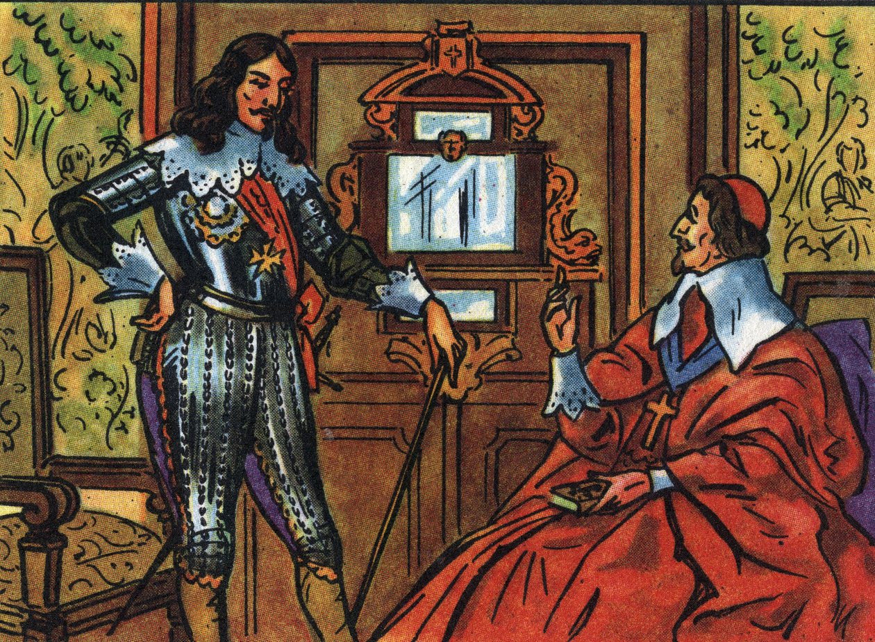 Armand Jean du Plessis de Richelieu lub kardynał de Richelieu (1585-1642), minister francuski i Ludwik XIII (1601-1643), król Francji. Anonimowa ilustracja w „”Kolekcji suwerenów i głów państw Francji””. XX wiek. Prywatna kolekcja. autorstwa Anonymous Anonymous