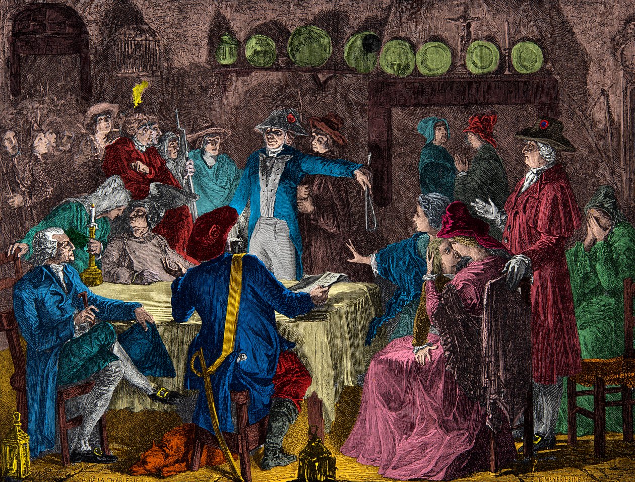 Aresztowanie króla Ludwika XVI i rodziny królewskiej w Varennes w 1791 r., rycina, kolekcja prywatna autorstwa Anonymous Anonymous