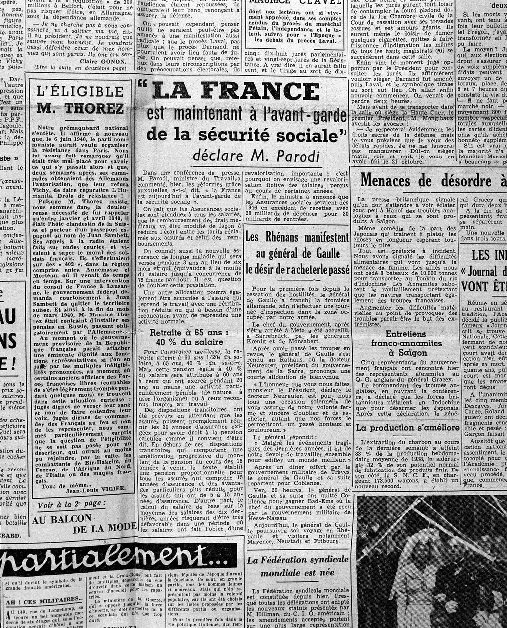 Artykuł o zabezpieczeniu społecznym: „Francja jest teraz na czele zabezpieczenia społecznego, mówi pan Parodi” 1945 autorstwa Anonymous Anonymous