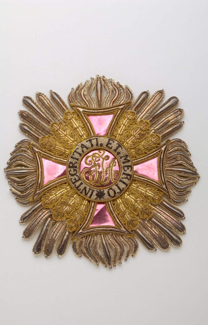 Austria - Order Leopolda: tablica wielkiego krzyża rycerskiego należąca do Karola Ludwika Hugueta, markiza Semonville (1759-1839) - Debiut XIX w. - Hafty ze złotych, srebrnych i jedwabnych nici, crantilli, cekinów i blichtru - Dusza z dużego płótna i odrob autorstwa Anonymous Anonymous
