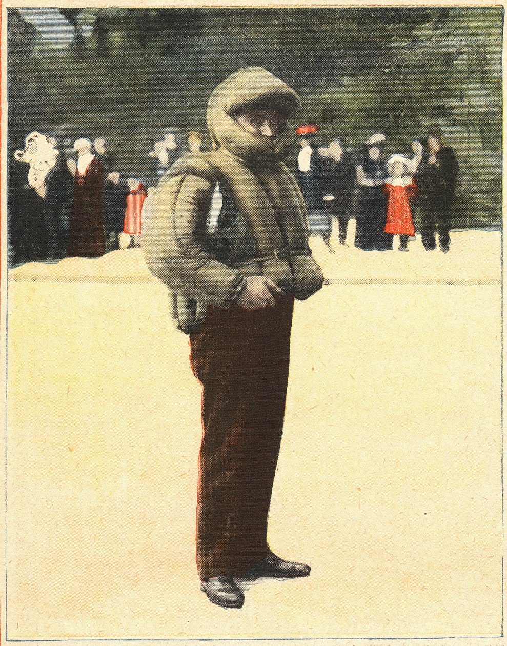 Lotnictwo: Kombinezon powietrzny przeznaczony do ochrony lotników przed upadkiem. Grawer w „Le petit parisien”” 16.10.1910. Prywatna kolekcja. autorstwa Anonymous Anonymous