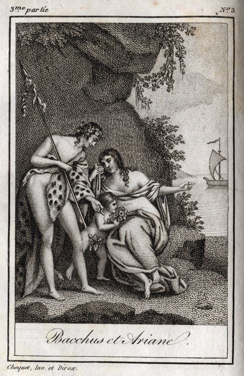 Bacchus et Ariane (Bachus i Ariadna) Rycina z 1819 r. w „Lettres a Emilie sur la mitologie” Charlesa Alberta Demoustiera (1760-1801). Prywatna kolekcja. autorstwa Anonymous Anonymous