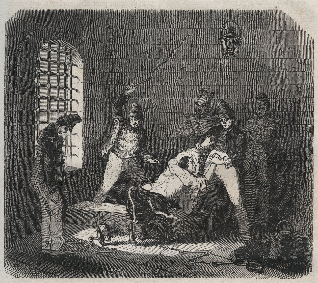 Więzienie Brześć: chłosta. Grawer „Historia skazanych od ich powstania do dnia dzisiejszego” (1877) autorstwa Pierre